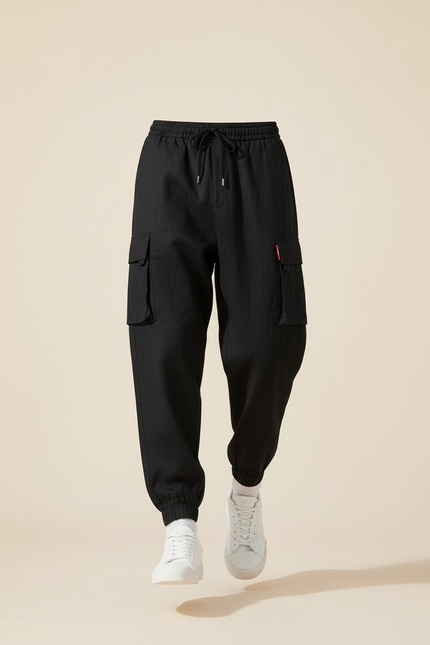 Pantalon Baggy Cargo Noir Coton Ample Cordon Homme - vue 3