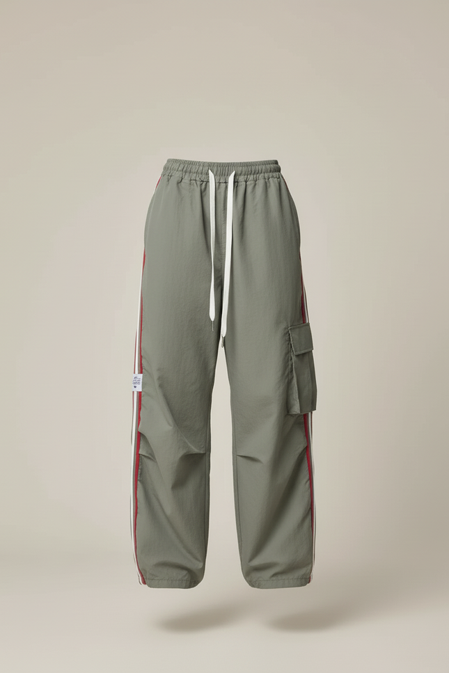 Pantalon Baggy Kaki Cargo Rayé Ample Femme - Polyester - vue 3