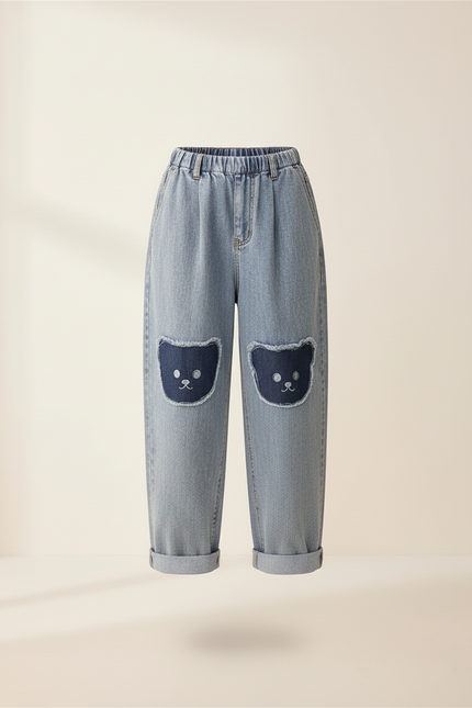 Pantalon Baggy Jean Bleu Ours Décontracté Ample Fille - vue 3