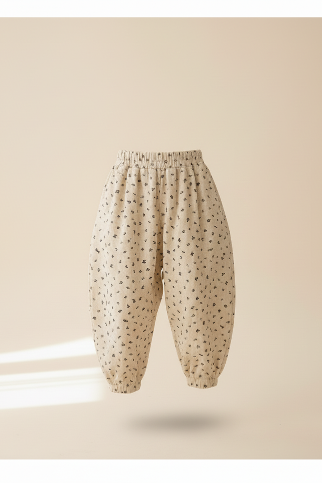 Pantalon Baggy Beige Côtelé Fleuri Ample Confortable - Cordé - vue 3