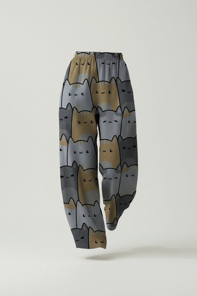 Pantalon Baggy Imprimé Chats Ample Confortable Femme - Viscose - vue 3