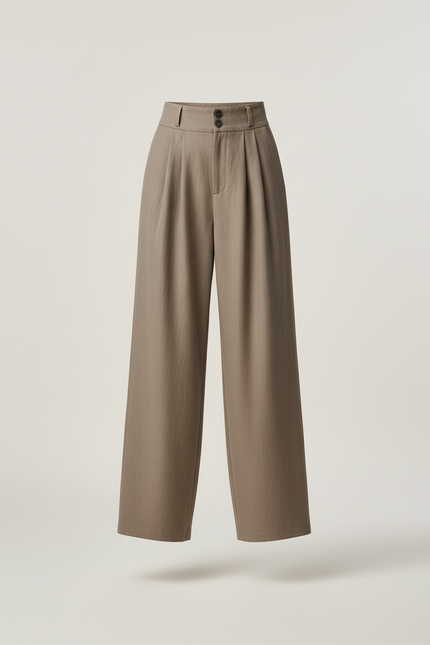 Pantalon Baggy Marron Ample Taille Haute Élégant - Gabardine - vue 3
