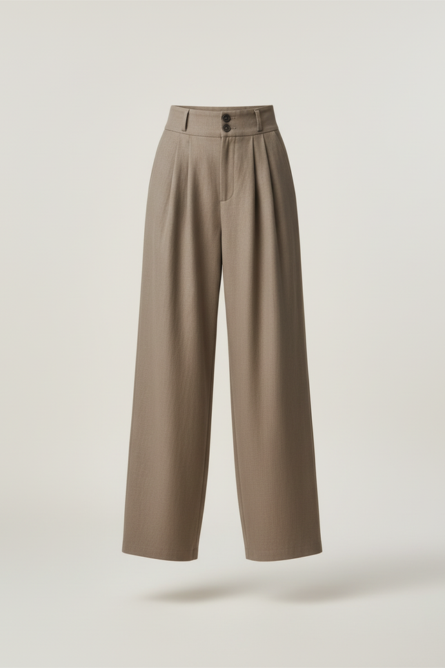 Pantalon Baggy Marron Ample Taille Haute Élégant - Gabardine - vue 3