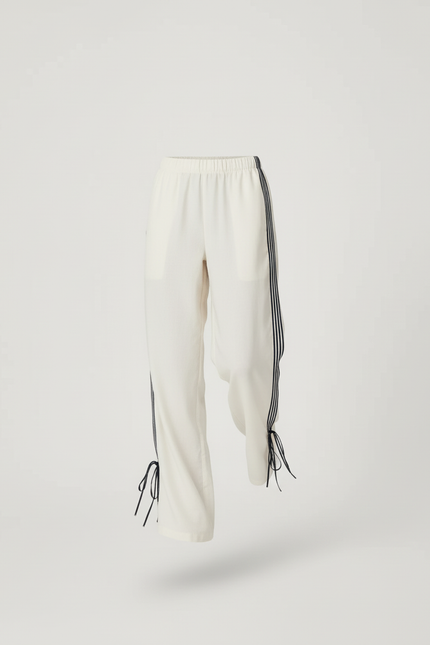 Pantalon Baggy Crème Rayé Fluide Cordon Décontracté - Beige Viscose - vue 3