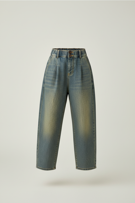 Pantalon Baggy Jean Bleu Délavé Ample Plissé Fille - vue 3