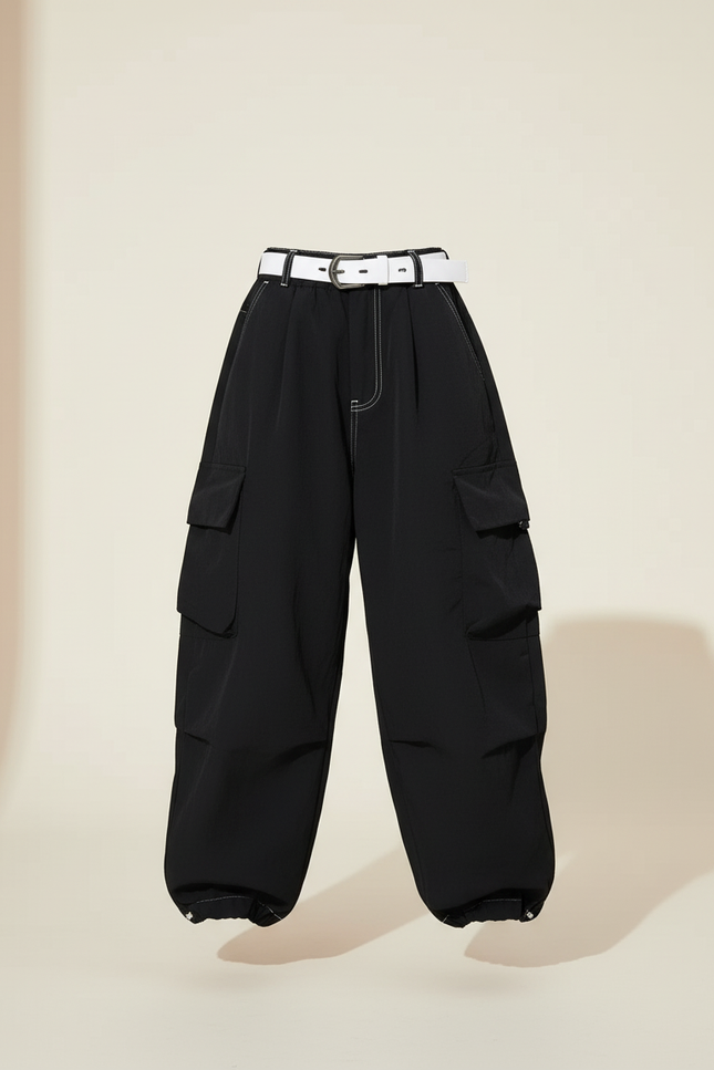 Pantalon Baggy Noir Cargo Ample Décontracté Streetwear - Polyester - vue 3