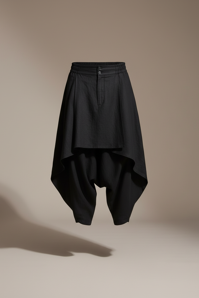 Pantalon Baggy Noir Ample Harem Asymétrique Moderne Homme - Lin - vue 3