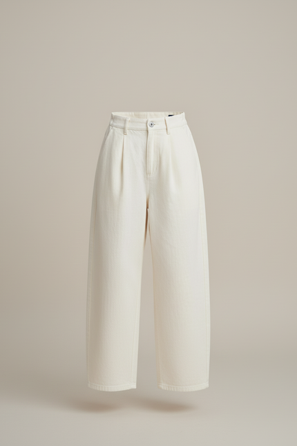 Pantalon Baggy Crème Ample Taille Haute Fille - Beige Jean - vue 3