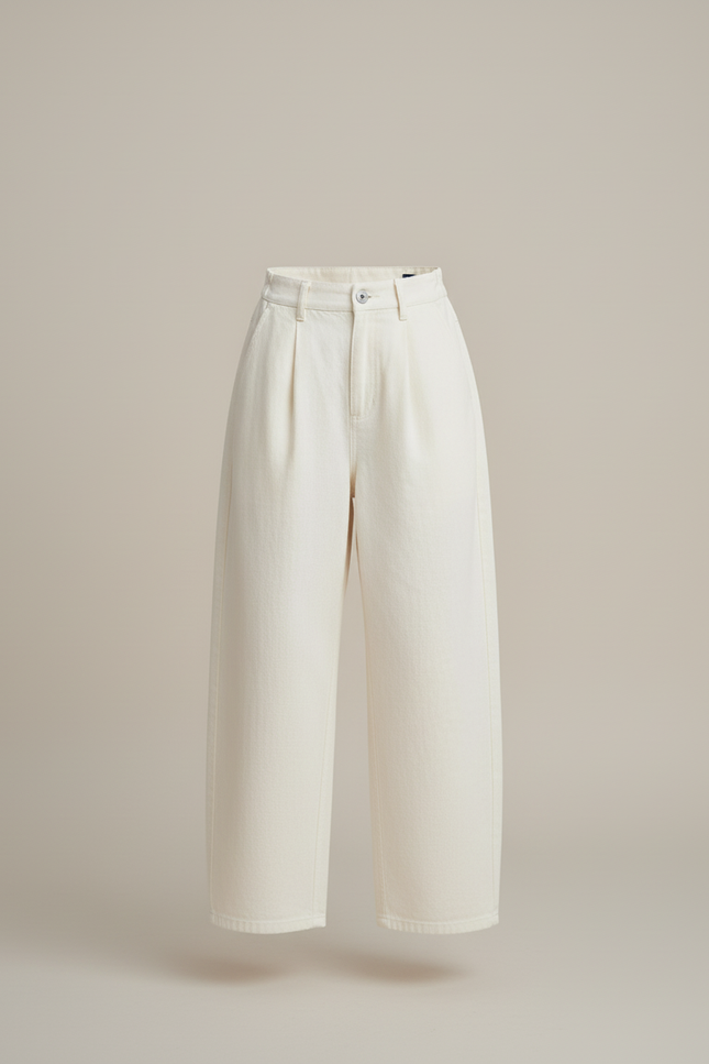 Pantalon Baggy Crème Ample Taille Haute Fille - Beige Jean - vue 3