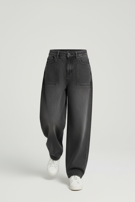 Pantalon Baggy Gris Délavé Ample Décontracté Confortable - Jean - vue 3