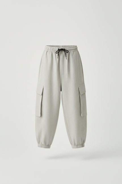 Pantalon Baggy Gris Clair Cargo Ample Enfant Coton - vue 3