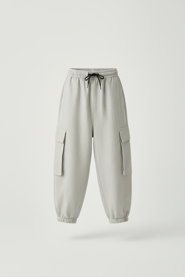 Pantalon Baggy Gris Clair Cargo Ample Enfant Coton - vue 3