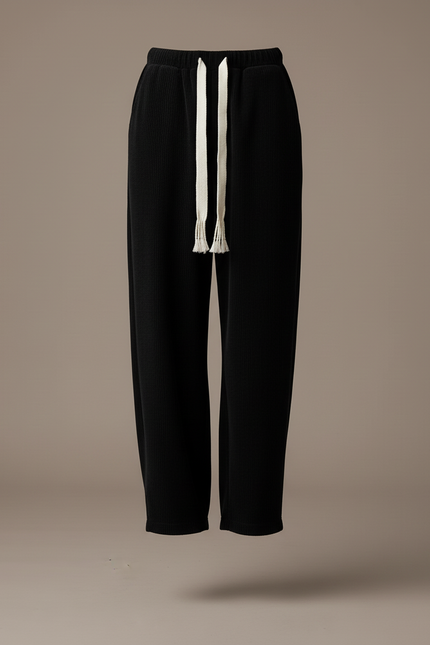 Pantalon Baggy Noir Côtelé Large Décontracté Cordon - Cordé - vue 3