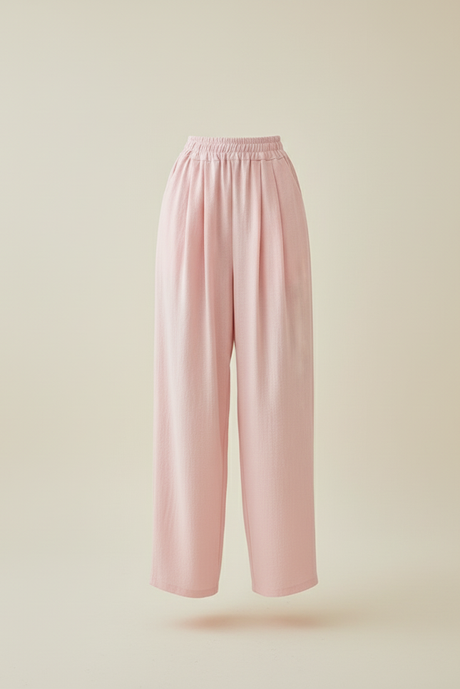 Pantalon Baggy Rose Fluide Ample Taille Haute Femme - Lin - vue 3