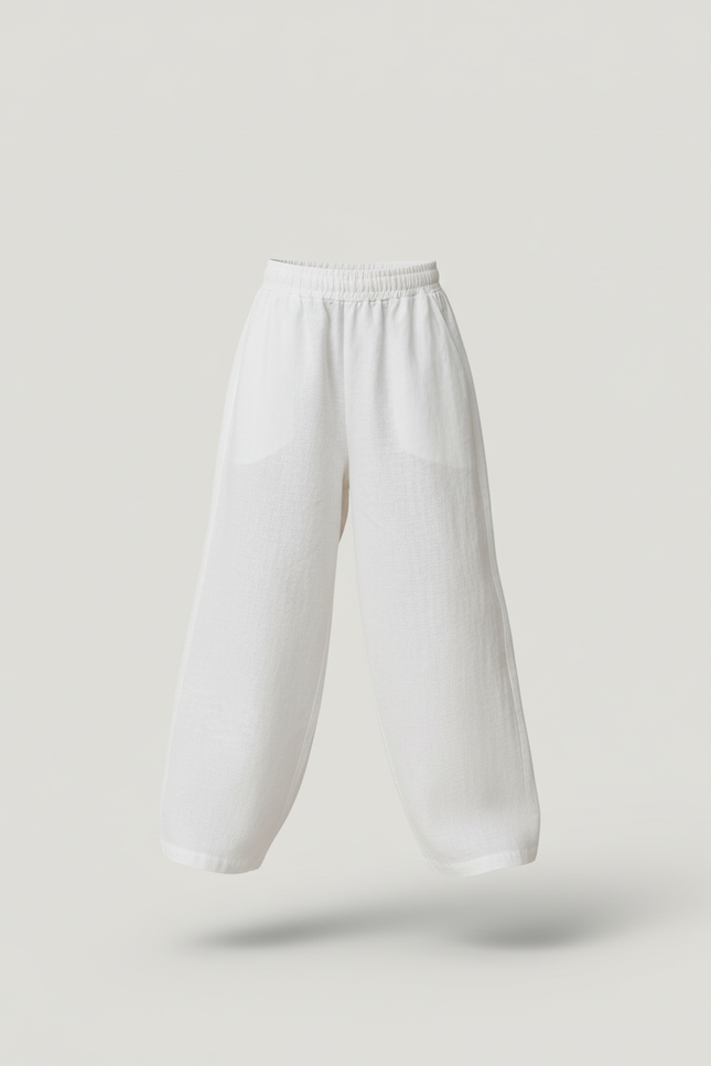 Pantalon Baggy Blanc Lin Ample Décontracté Enfant - vue 3