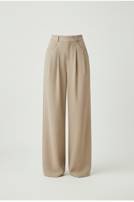 Pantalon Baggy Beige Ample Taille Haute Femme - Tweed - vue 3