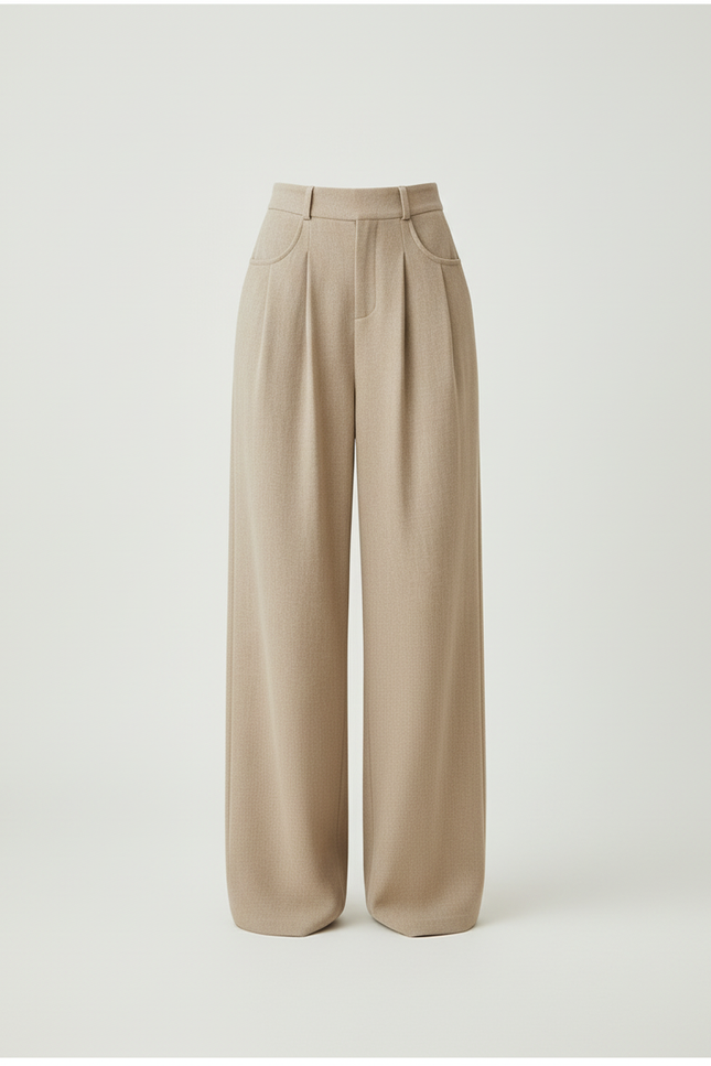 Pantalon Baggy Beige Ample Taille Haute Femme - Tweed - vue 3