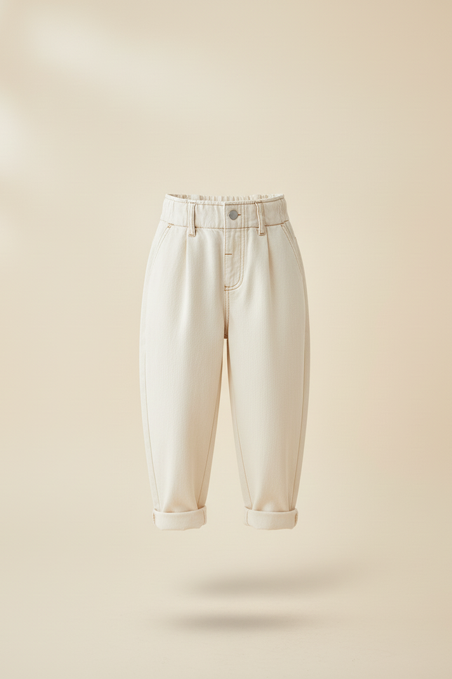 Pantalon Baggy Crème Ample Coton Enfant Décontracté - Beige - vue 3