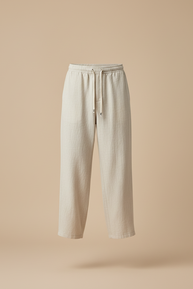 Pantalon Baggy Lin Beige Ample Décontracté Homme - vue 3