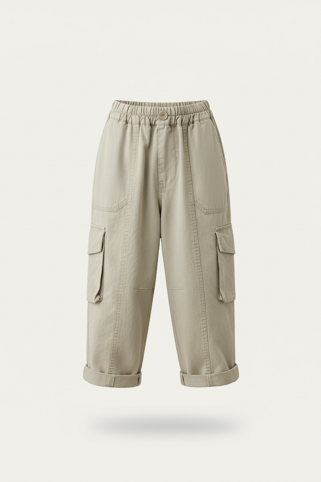 Pantalon Baggy Kaki Cargo Ample Coton Garçon Décontracté - vue 3