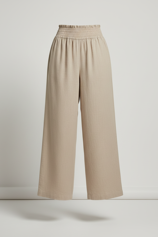 Pantalon Baggy Beige Lin Fluide Taille Haute Élégant - vue 3