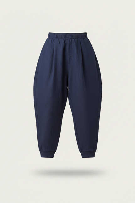Pantalon Baggy Marine Ample Élastiqué Décontracté Garçon - Lin - vue 3