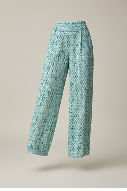 Pantalon Baggy Plissé Fluide Imprimé Vert Ample - Viscose - vue 3