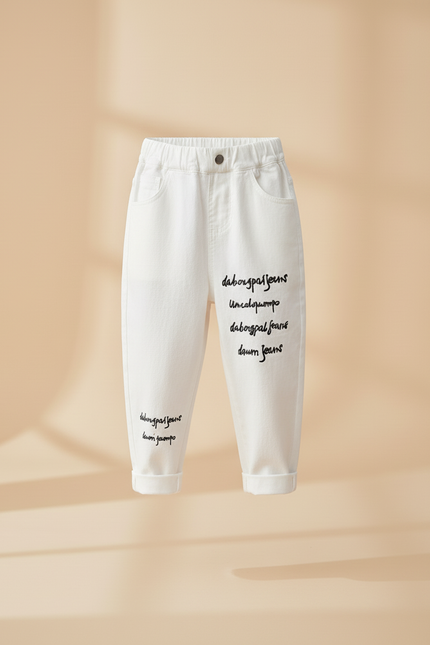 Pantalon Baggy Blanc Coton Imprimé Décontracté Enfant - Jean - vue 3