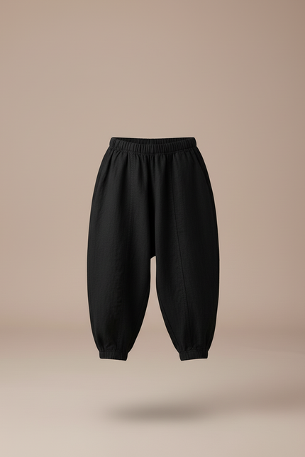 Pantalon Baggy Noir Ample Coton Lin Enfant - vue 3