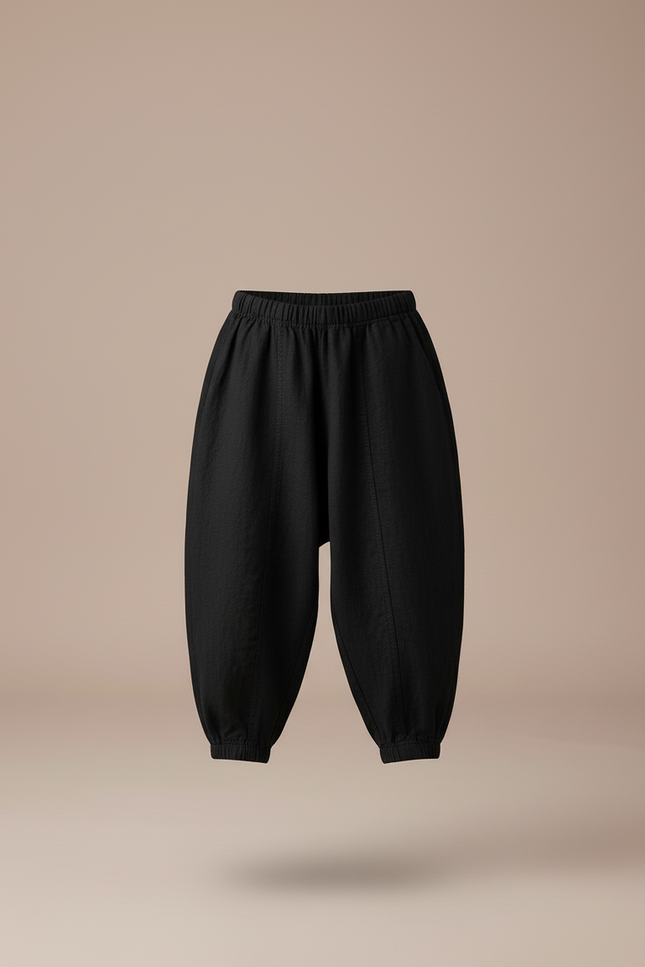 Pantalon Baggy Noir Ample Coton Lin Enfant - vue 3