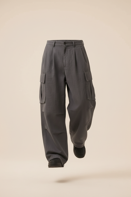Pantalon Baggy Cargo Gris Ample Décontracté Homme - Toile - vue 3