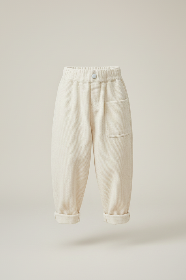 Pantalon Baggy Velours Côtelé Crème Ample Décontracté Enfant - Beige Cordé - vue 3