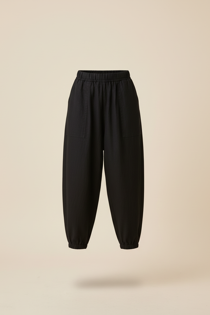 Pantalon Baggy Noir Lin Ample Enfant Décontracté Confortable - vue 3