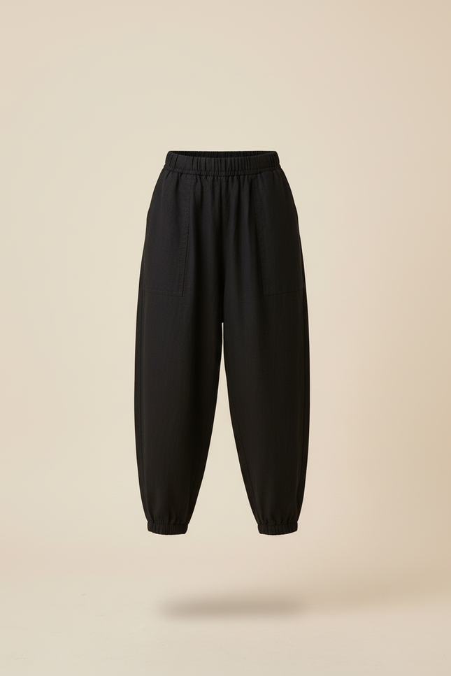 Pantalon Baggy Noir Lin Ample Enfant Décontracté Confortable - vue 3