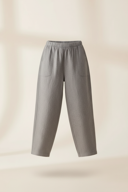 Pantalon Baggy Fille Gris Taille Élastique - Lin - vue 3