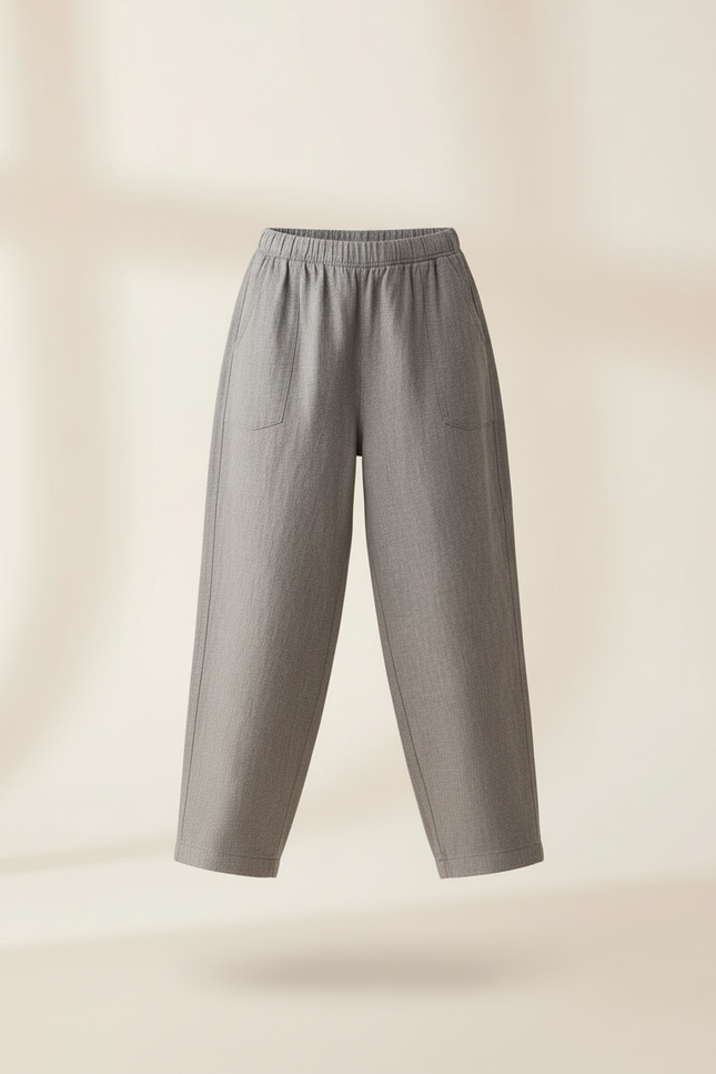 Pantalon Baggy Fille Gris Taille Élastique - Lin - vue 3