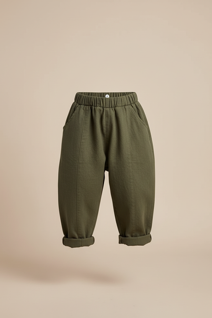 Pantalon Baggy Vert Olive Coton Ample Décontracté Enfant - Kaki Lin - vue 3