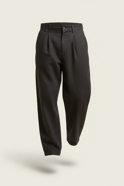 Pantalon Baggy Noir Ample Plissé Coton Décontracté - Lin - vue 3
