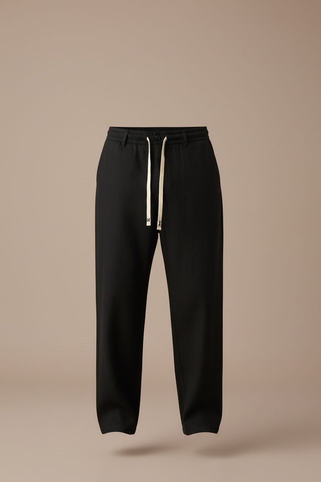 Pantalon Baggy Noir Ample Décontracté Cordon Homme - Lin - vue 3