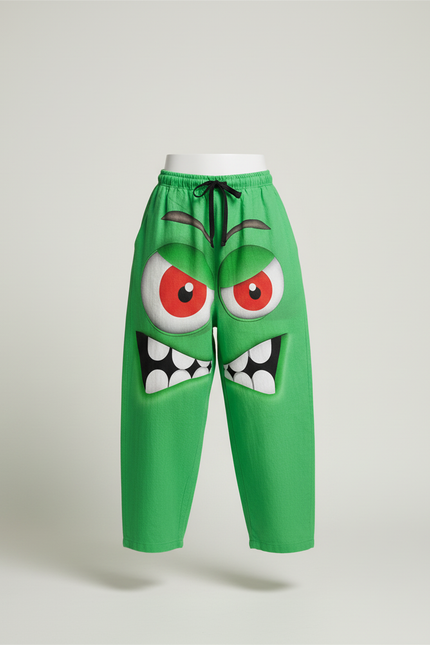 Pantalon Baggy Vert Monstre Ample Enfant Cordon - Lin - vue 3