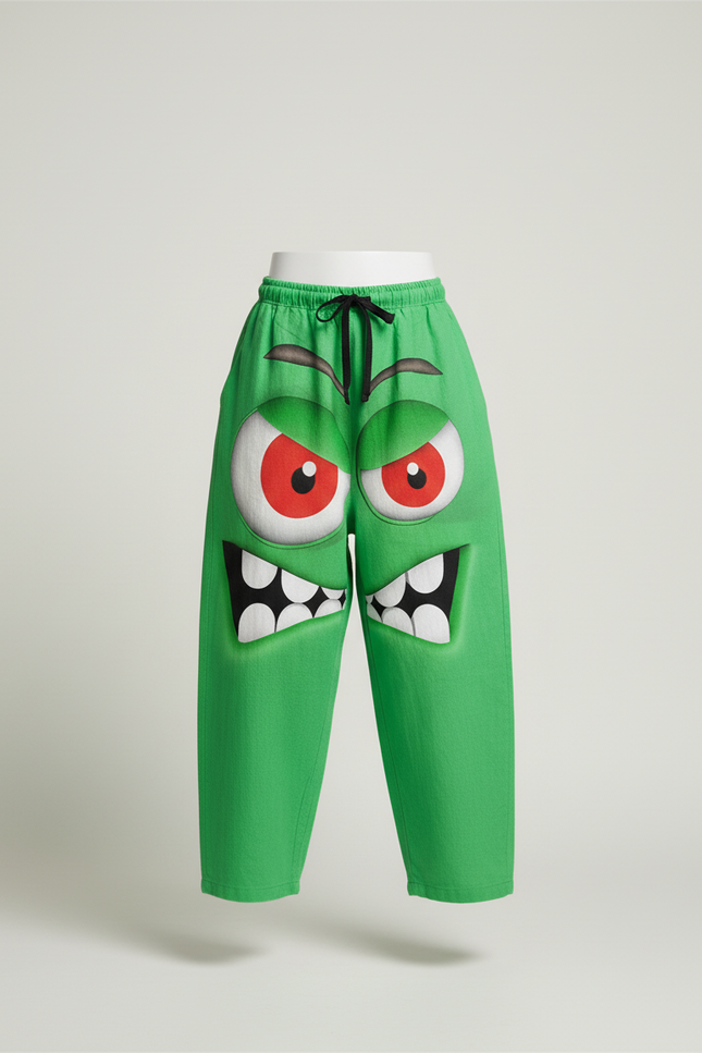 Pantalon Baggy Vert Monstre Ample Enfant Cordon - Lin - vue 3