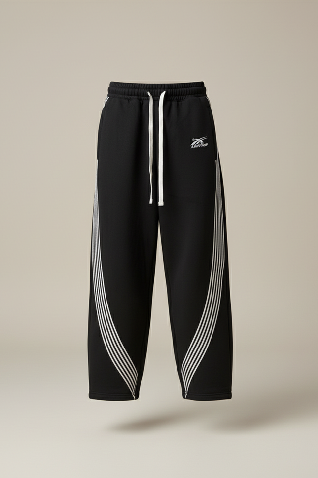 Pantalon Baggy Noir Rayures Blanches Sport Décontracté Enfant - Molleton - vue 3