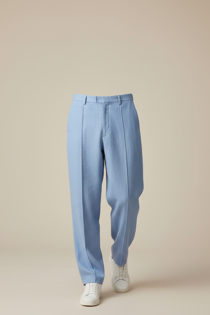Pantalon Baggy Bleu Ciel Lin Droit Ample Homme - vue 3