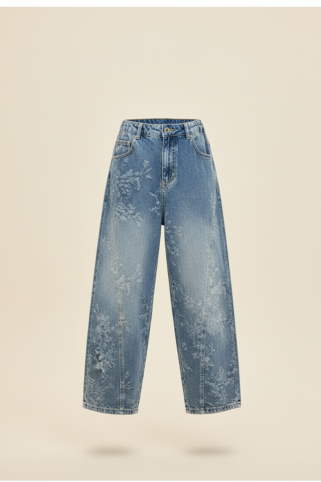Pantalon Baggy Jean Bleu Ample Imprimé Floral Garçon - vue 3