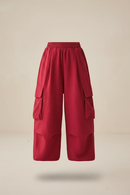 Pantalon Baggy Rouge Cargo Ample Coton Enfant - vue 3