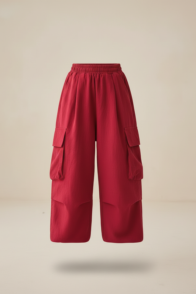 Pantalon Baggy Rouge Cargo Ample Coton Enfant - vue 3