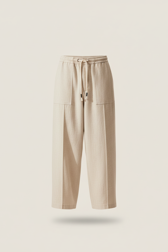 Pantalon Baggy Lin Beige Large Cordon Décontracté Homme - vue 3