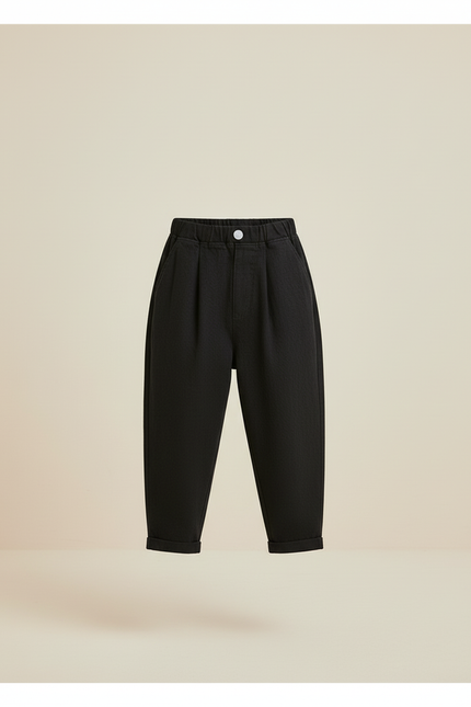 Pantalon Baggy Noir Ample Décontracté Enfant - Lin - vue 3