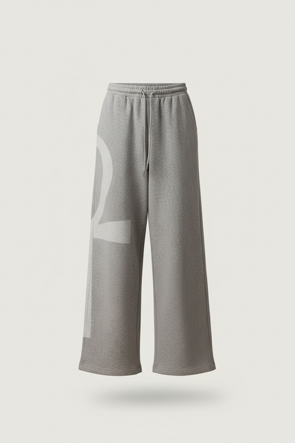 Pantalon Baggy Gris Ample Décontracté Logo Cordon - Molleton - vue 3