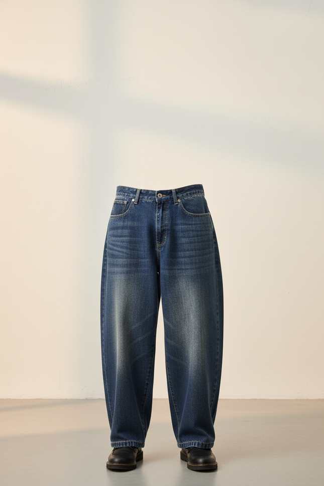 Pantalon Baggy Jean Bleu Délavé Large Décontracté Homme - vue 3